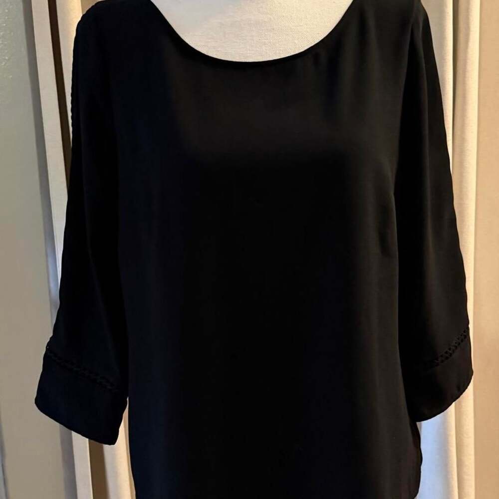 Talbots Black Blouse Size S Crochet Trim